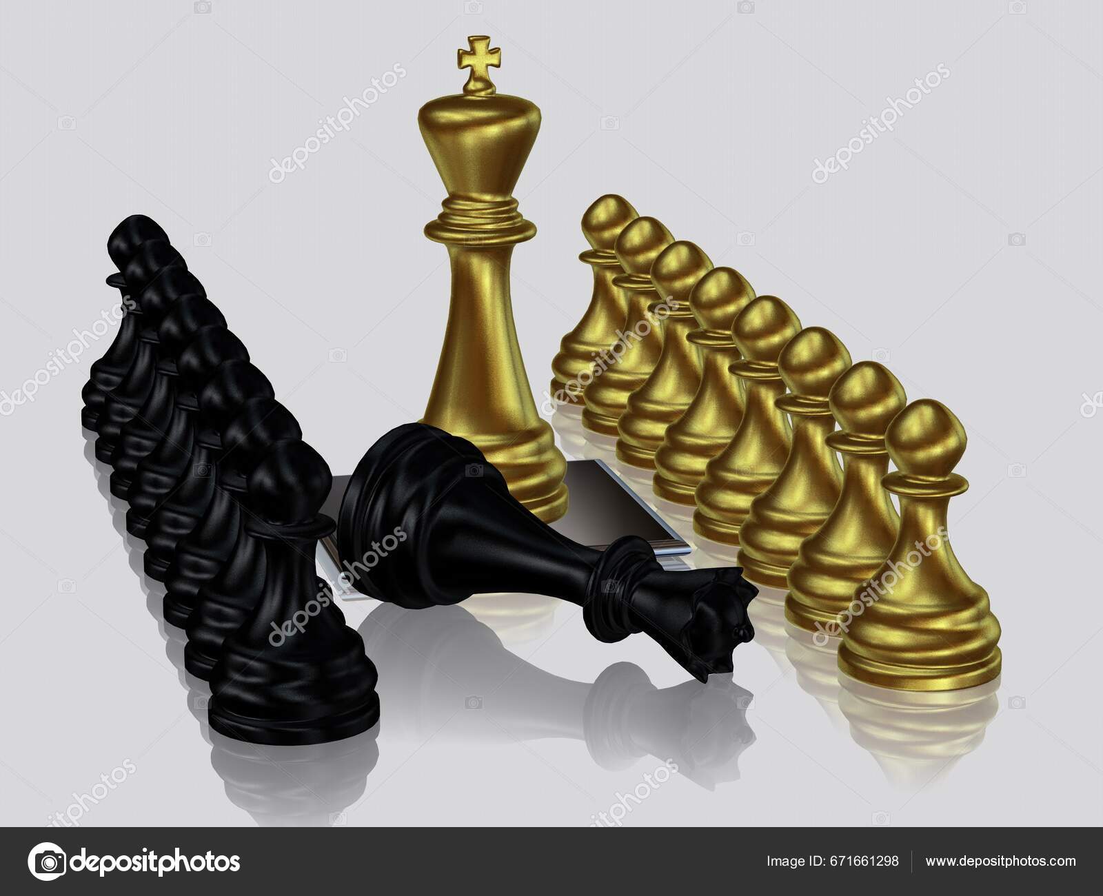 Golden Chess King Defeated Black Queen Pawns Wallpaper White